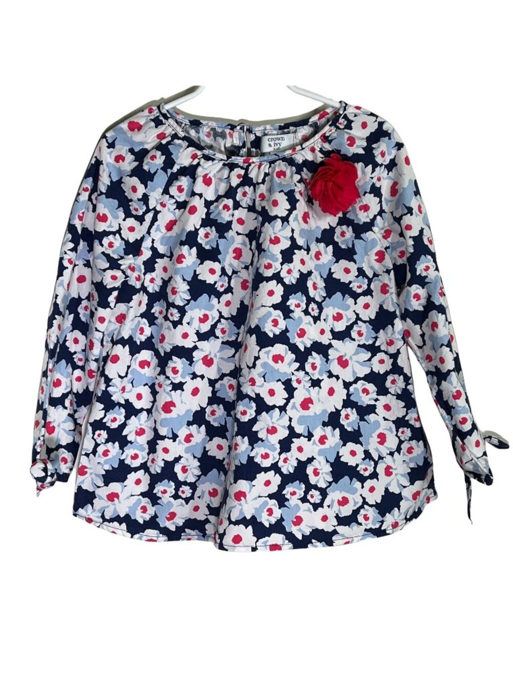 Crown & Ivy Girls Size 8 Floral Blouse Blue Pink Long Sleeve Cotton